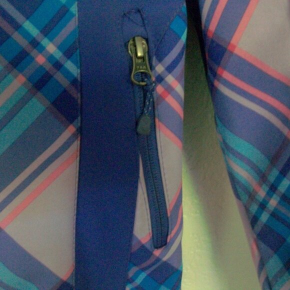 Snozu Pink Blue Purple Plaid Hood Rain Jacket GIRLS Sz L (14-16) - Picture 5 of 13